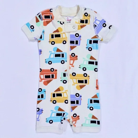 Hanna Andersson Ice Cream Trucks Romper Boys 3-6M Vans 2-Way Zip Shortie Sleeper - Picture 1 of 6